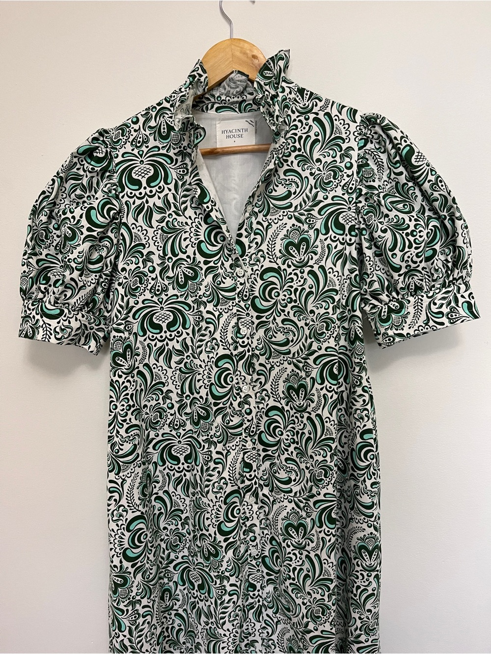 Hyacinth House Tuckernuck green Ruffle Collar Louisa Midi Dress Size Small - Picture 3 of 6